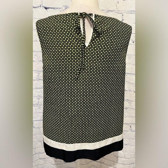 LOFT Women's Top Blouse Navy Blue Lime Green Tie Back Geometric Large Petite - Picture 3 of 5